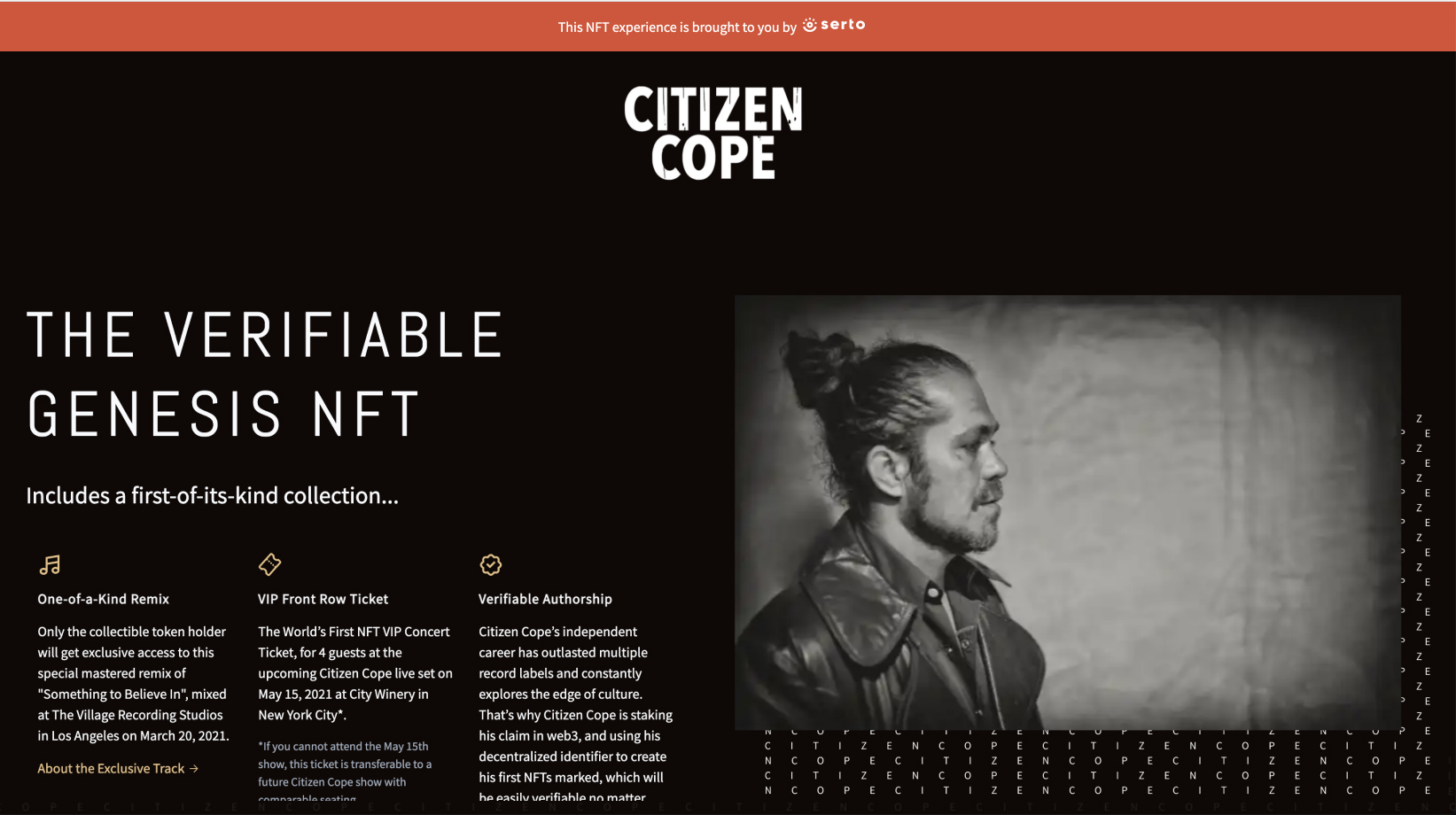 Citizen Cope NFT website