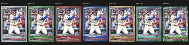 The different tiers of a Topps Bunt Bryce Harper Card